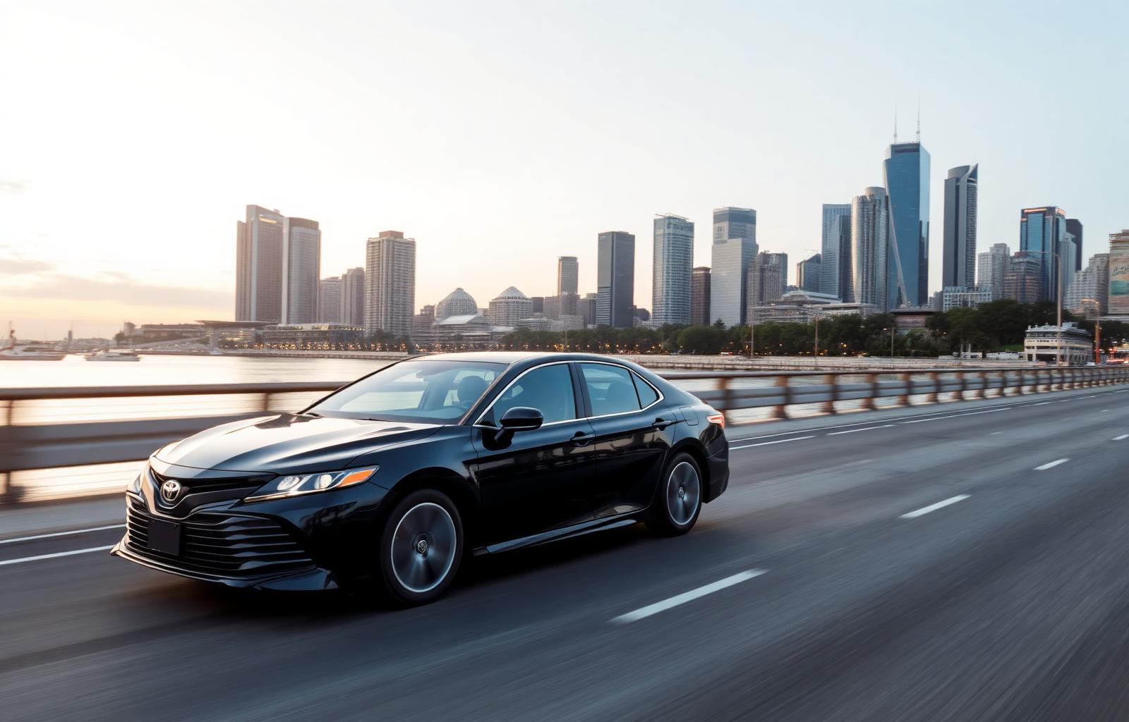 Black sedan on highway